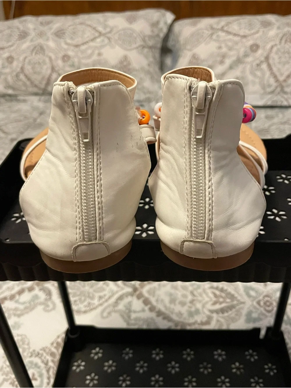 White Beaded Strappy Girls Sandals. Size 1